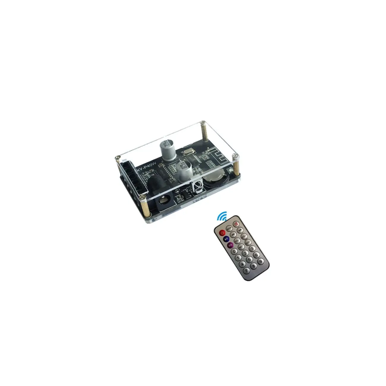 bt40r-bluetooth-amplifier-remote-view آمپلی فایر بلوتوثی BT40R دو کانال 20 وات با بلوتوث و ریموت IR