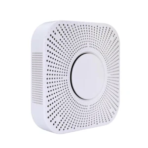 سنسور کیفیت هوا HDL مدل MAIR-Q/H.10 سری AirKit با بدنه سفید مشبک، طراحی مربعی با گوشه‌های گرد و نشانگر نوری دایره‌ای در مرکز