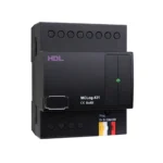 ماژول کنترل منطقی HDL مدل MCLog.431 با بدنه مشکی، نشانگر وضعیت روی پنل جلویی و ترمینال چهارپین Buspro در بخش پایین