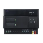 ماژول دیمر هوشمند TRIAC چهار کانال ۳ آمپر HDL مدل MD0403.432 با بدنه مشکی، چهار کلید بای‌پس، نشانگرهای وضعیت و ترمینال Buspro