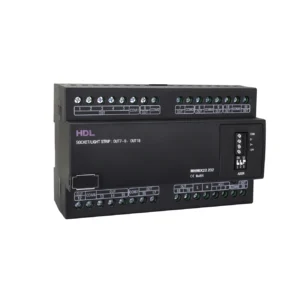 ماژول میکس ۲۲ کانال HDL مدل MHMIX22.232 با بدنه مشکی، ترمینال‌های متعدد ورودی و خروجی و کلیدهای Dial Code