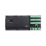 ماژول کنترل ترکیبی اتاق هتل HDL مدل MHRCU.433 با ترمینال‌های اتصال، پورت RJ45 و بدنه مشکی مخصوص نصب روی ریل DIN