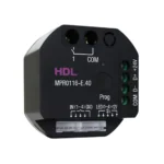 ماژول رله هوشمند توکار ۱ کانال ۱۶ آمپر HDL مدل MPR0116-E.40 با بدنه مشکی، ترمینال خروجی رله، کلید برنامه‌ریزی و رابط Buspro