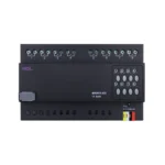 ماژول رله هوشمند ۸ کانال ۱۰ آمپر HDL مدل MR0810.432 با بدنه مشکی، کلیدهای کنترل دستی، نشانگرهای وضعیت و ترمینال Buspro