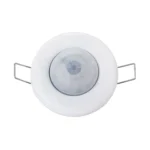 سنسور حرکتی HDL مدل MSP02.4C با بدنه گرد سفید، لنز PIR در مرکز و گیرههای فنری مخصوص نصب توکار سقفی
