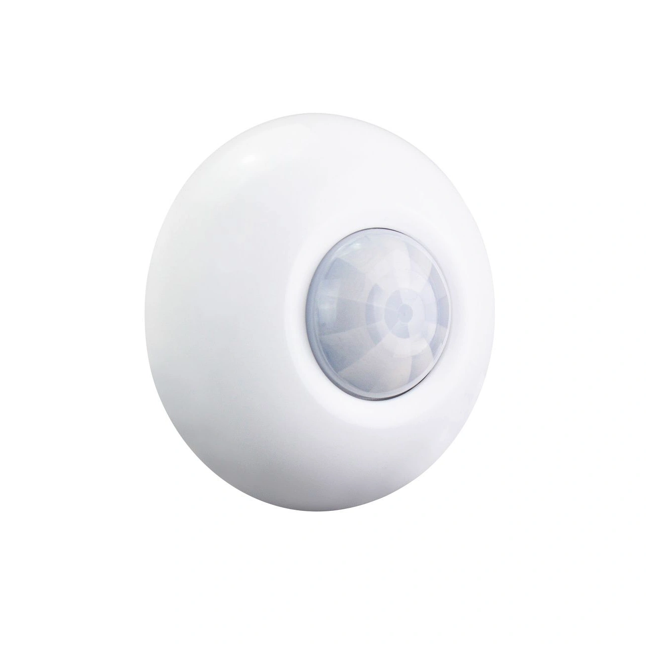 hdl-msp07m-4ct-pir-sensor-front-oblique-03 سنسور هفتکاره HDL مدل MSP07M.4C با بدنه گرد سفید و لنز حسگر PIR در مرکز، مخصوص نصب سقفی در فضای داخلی