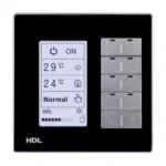 پنل هوشمند ۸ کلید HDL مدل MPL8.48-A با نمایشگر LCD و کلیدهای کنترلی نقره‌ای