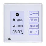 تاچ پنل کنترل تهویه HDL مدل MPTAC01.48-A با نمایشگر LCD و کلیدهای لمسی کنترل دما و فن