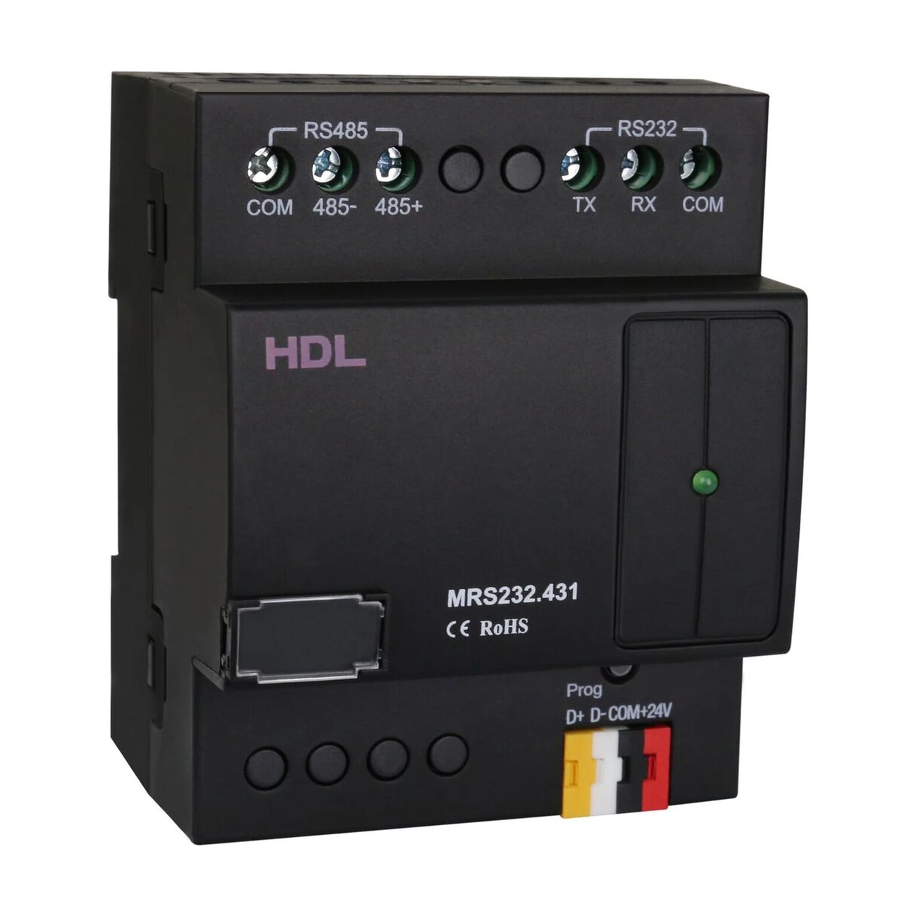 HDL-MRS232U-431-view-04 مبدل Buspro به RS232 برند HDL مدل MRS232.431 با رابطهای RS232، RS485 و HDL Buspro برای ارتباط دوطرفه تجهیزات