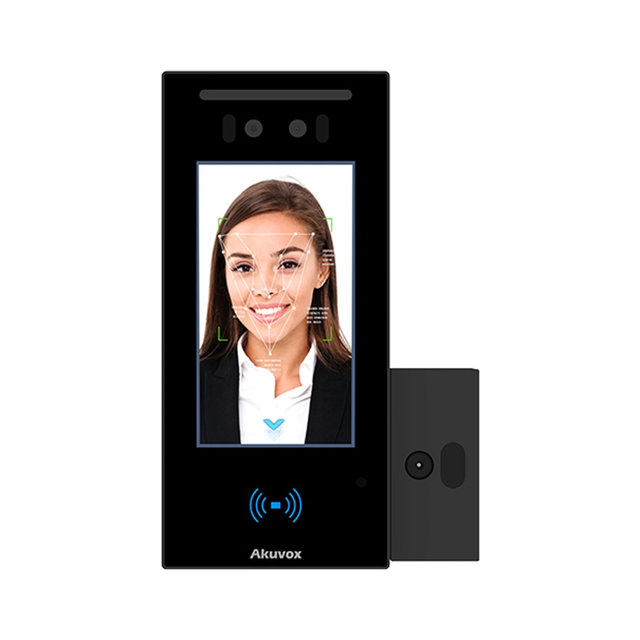 akuvox-a05-md01-access-control-front-01 پنل بیرونی MD01 آکووکس با نمایشگر ۵ اینچی، دوربین تشخیص چهره، سنجش دمای مچ دست و کارتخوان RFID