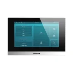 مانیتور هوشمند Akuvox C313S مشکی با نمایشگر لمسی ۷ اینچی، قاب مستطیلی و رابط کاربری آبی‌رنگ آیفون تصویری