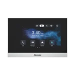 مانیتور هوشمند Akuvox C316W با نمایشگر لمسی ۷ اینچی، قاب مستطیلی مشکی و رابط کاربری آیفون تصویری روی صفحه‌نمایش