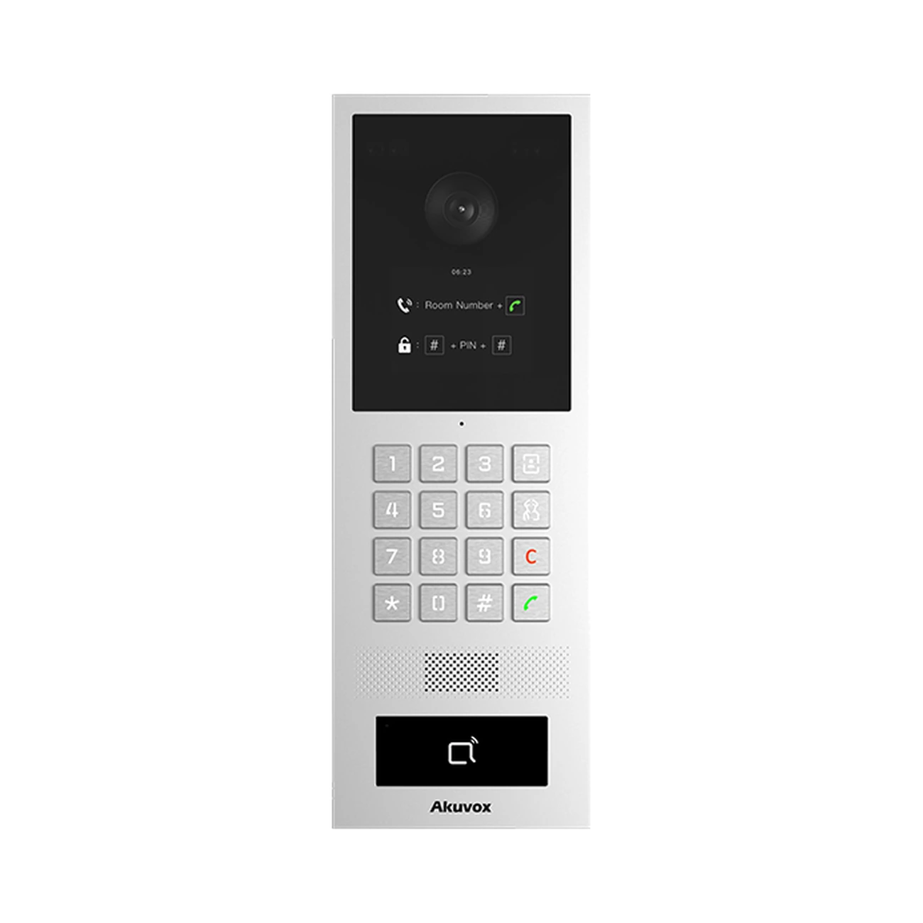 akuvox-s532-front-01 آیفون تصویری Akuvox S532 Standard Version با بدنه آلومینیومی نقرهای، نمایشگر ۲.۸ اینچی، دوربین بالای پنل و صفحهکلید عددی
