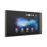 مانیتور هوشمند Akuvox S562 با نمایشگر لمسی ۷ اینچی، قاب مستطیلی مشکی و رابط کاربری آیفون تصویری روی صفحه‌نمایش