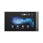 مانیتور هوشمند Akuvox S563W با نمایشگر لمسی ۸ اینچی، قاب مستطیلی مشکی و رابط کاربری آیفون تصویری روی صفحهنمایش