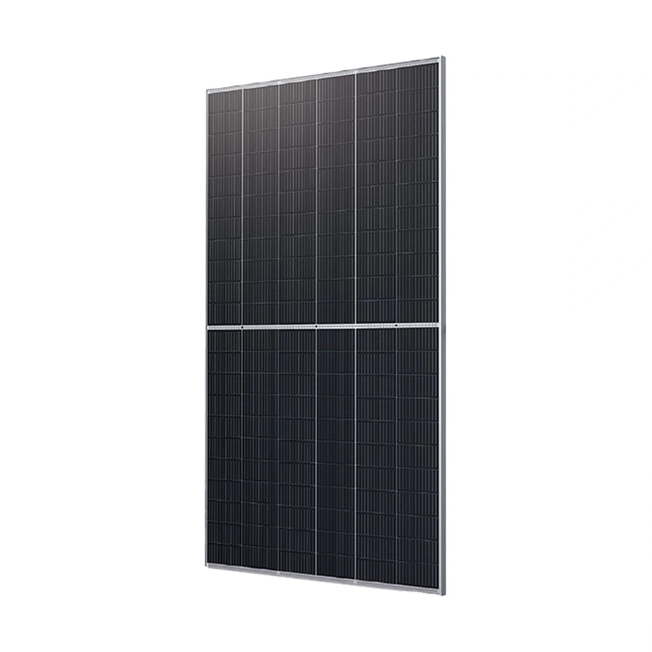 bluesun-565w-mono-solar-panel-front-01 پنل خورشیدی ۵۶۵ وات Bluesun مدل BSM565M10-72HPH مونوکریستال با سلولهای تیره، خطوط شبکهای و قاب آلومینیومی نقرهای