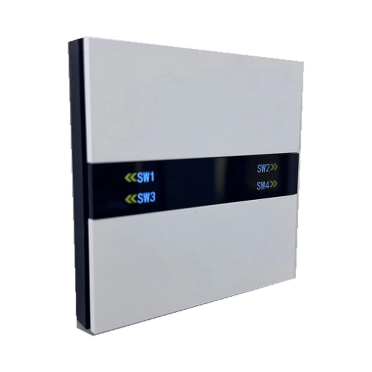 genius-smart-switch-white-wall-angle-01 LCD کلید پیانویی لیبل دیجیتال چهار پل مکانیکال Zigbee با نمایشگر مرکزی و کلیدهای فیزیکی
