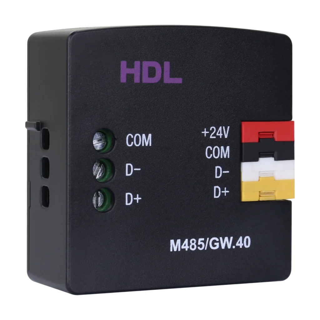 رابط Buspro به RS485 HDL مدل M485/GW.40 با ترمینال RS485، رابط Buspro و دکمه Programming