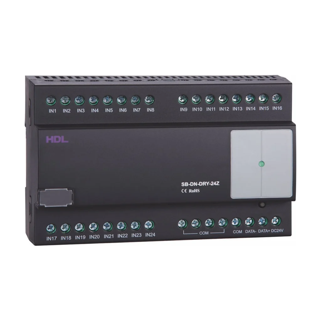 ماژول Dry Contact بیست و چهار کانال HDL مدل MS24.232 با ۲۴ ترمینال ورودی کنتاکت خشک و رابط HDL Buspro