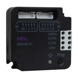ماژول Dry Contact هشت کانال HDL مدل MSD08.40 با ۸ ورودی کنتاکت خشک، رابط Buspro و دکمه Programming