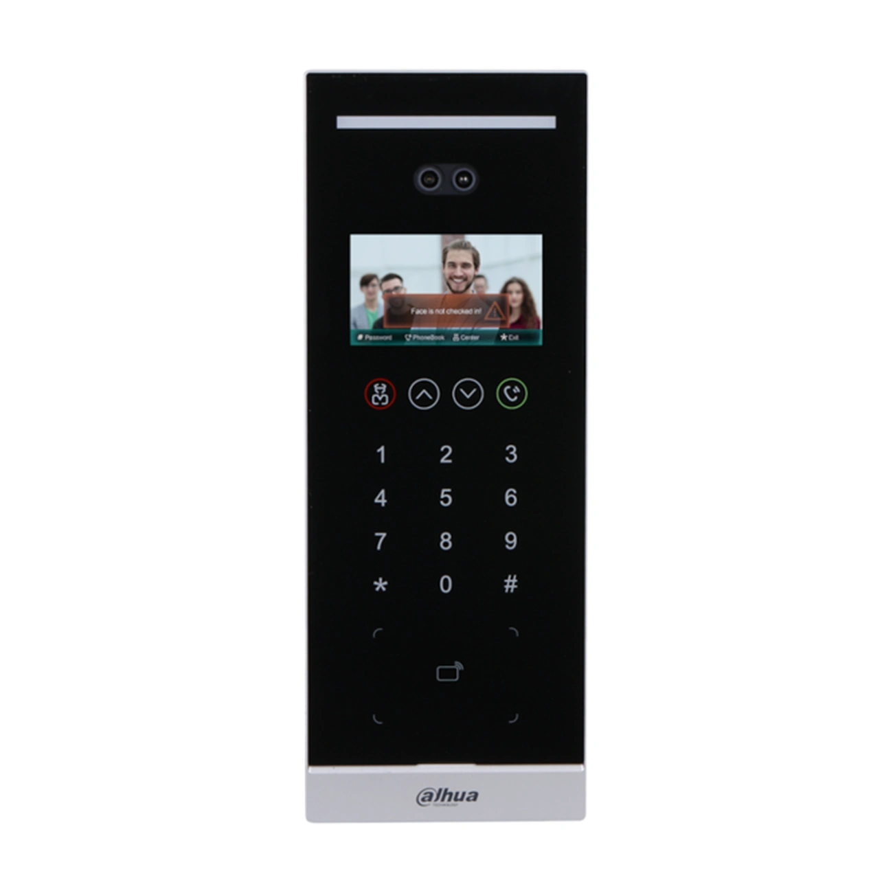 hdl-mvdos3201t-dahua-video-door-station-black-keypad-front-01 پنل تشخیص چهره HDL مدل MVDOS3201T با نمایشگر ۴.۳ اینچی، دوربین دوگانه و صفحه کلید لمسی