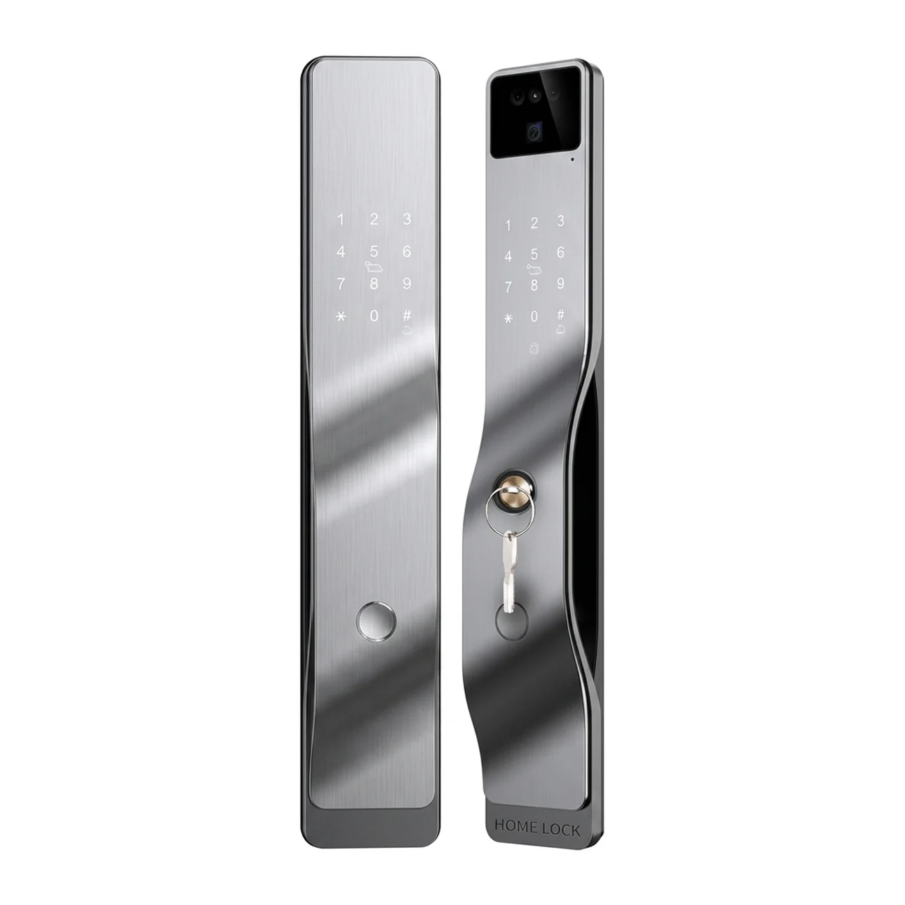 homelock-z50-smart-lock-reference-01 دستگیره هوشمند Z50 هوملاک نقرهای با نمایشگر ۴ اینچی، تشخیص چهره و بدنه فلزی
