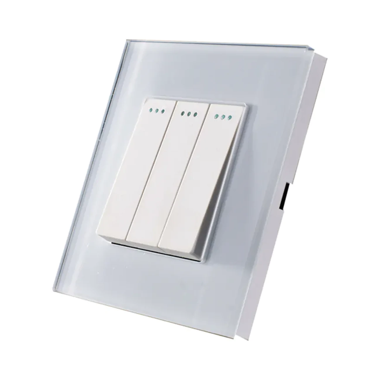 mechanical-switch-switch-three-gang-mechanical-view-07 کلید سه پل مکانیکال دیواری با سه کلید مستقل و فریم شیشهای Simple، Wollcano، آلومینیومی یا PVC