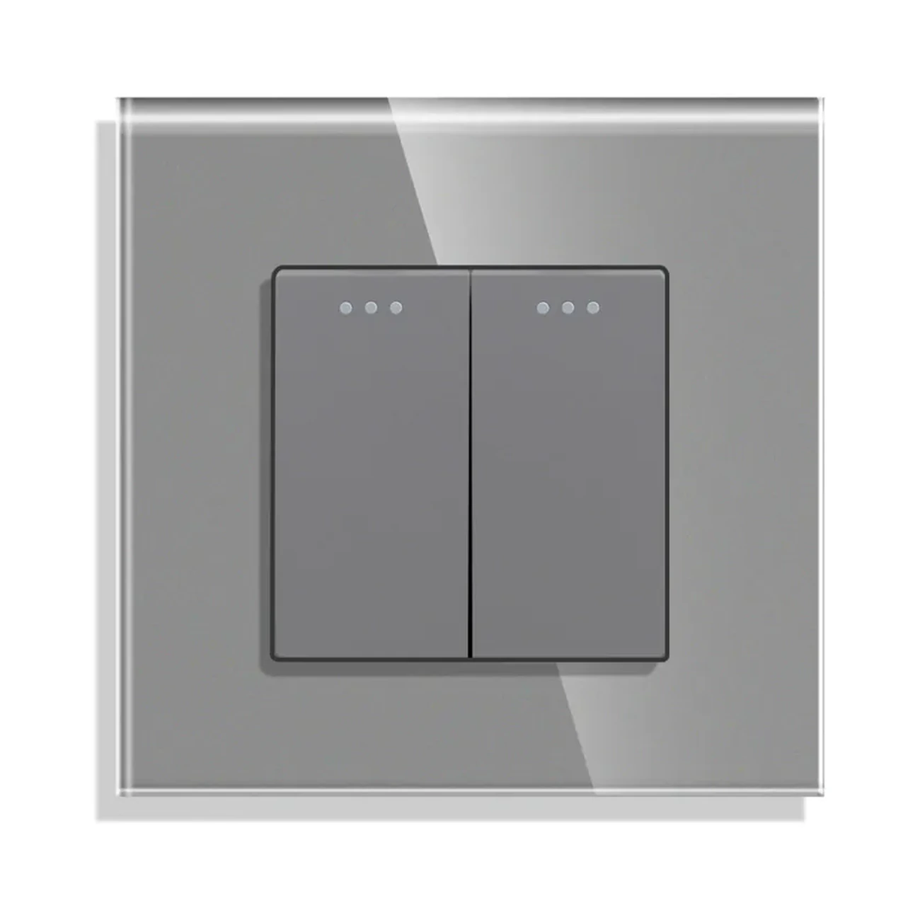 mechanical-switch-switch-two-gang-mechanical-glass-view-03 کلید دو پل مکانیکال شیشه با دو کلید فشاری مستقل و فریم شیشهای سهبعدی