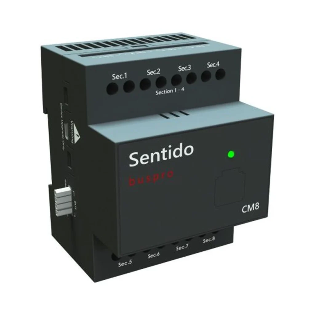 رله مدیریت کابل Sentido مدل CM8، ترمینال یکپارچه‌ساز ۹ ورودی کابل CAT با نصب ریلی DIN در تابلو هوشمند