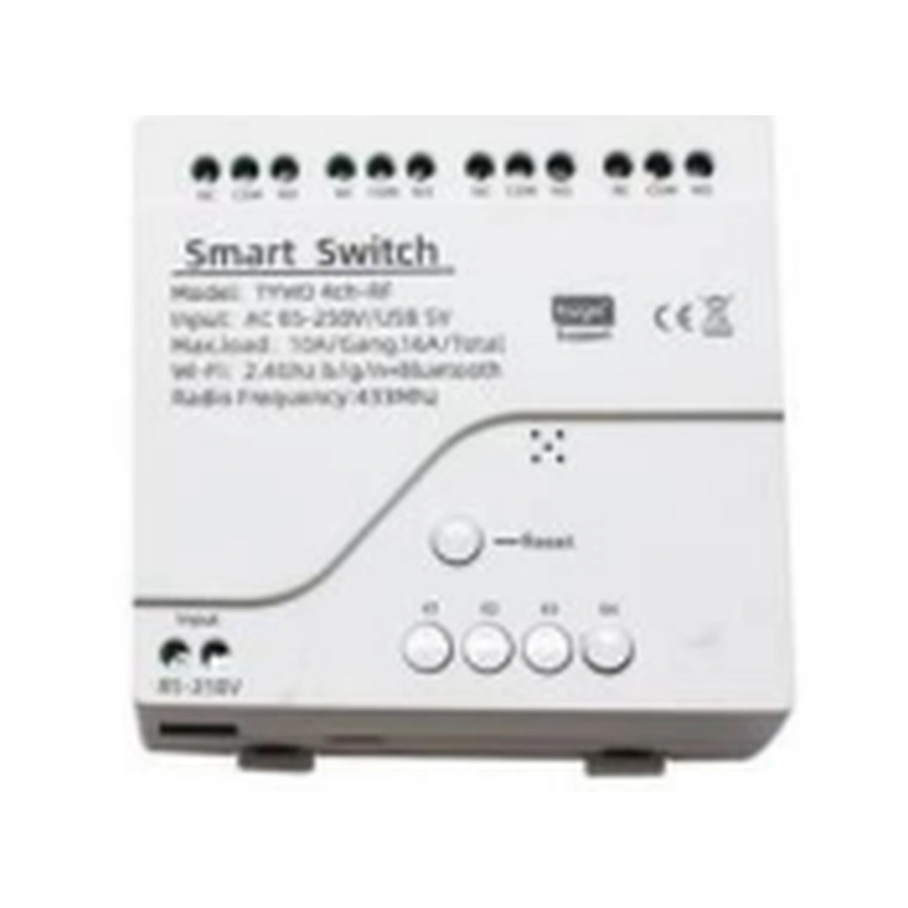 smart-switch-four-channel-relay-front-01 رله ۴ کانال تابلویی Dry Contact Zigbee + RF با چهار کانال کنترلی