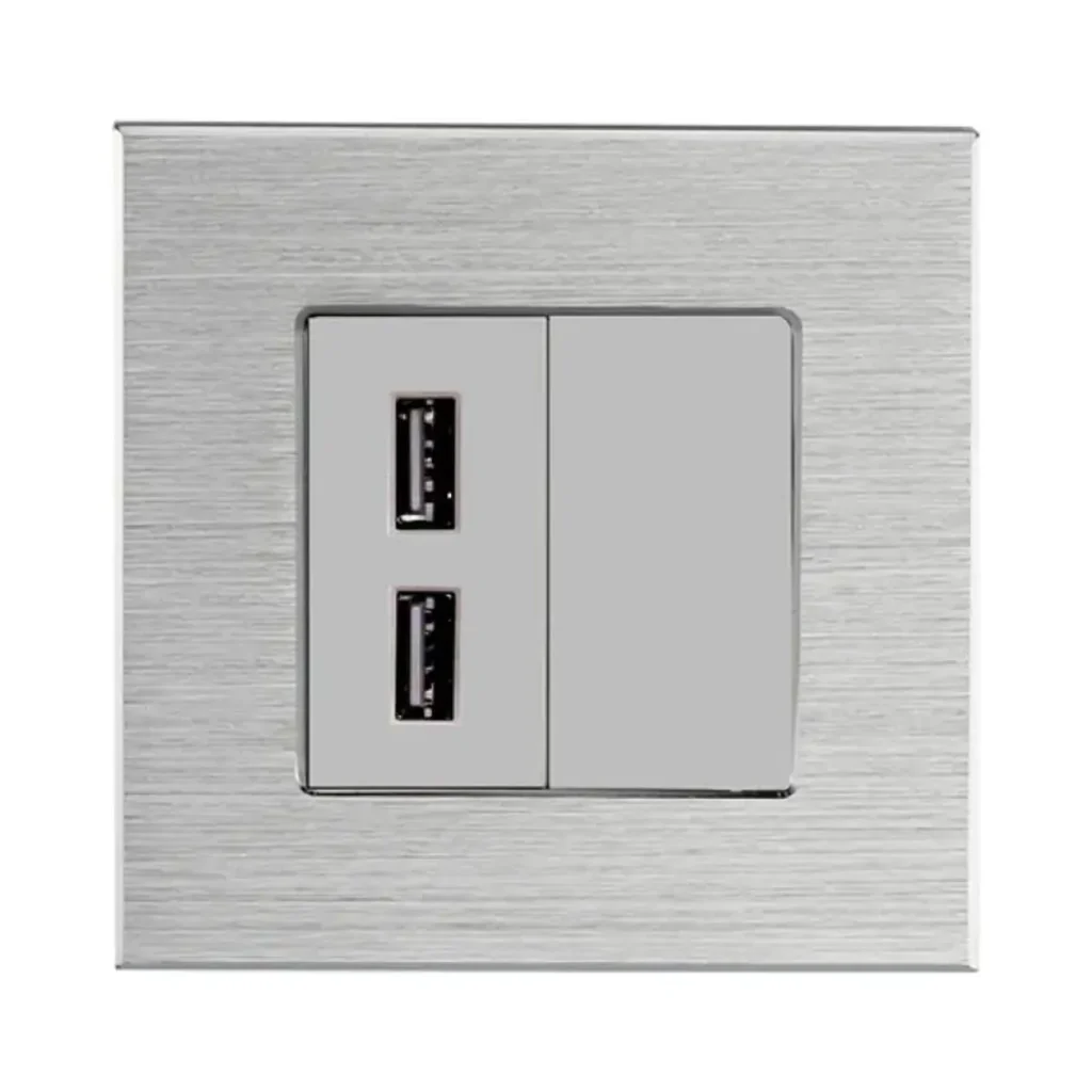 شارژر 1/2 دوبل 2/4 آمپر دیواری با دو پورت USB-A و فریم شیشه‌ای، آلومینیومی یا PVC