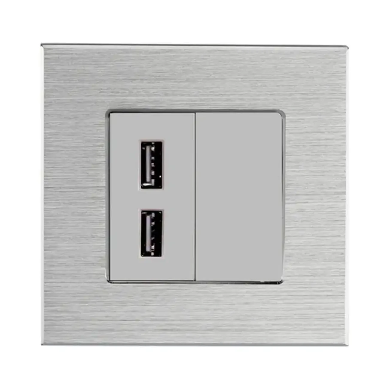socket-accessory-charger-12-dual-24-amp-view-01 شارژر 1/2 دوبل 2/4 آمپر دیواری با دو پورت USB-A و فریم شیشهای، آلومینیومی یا PVC
