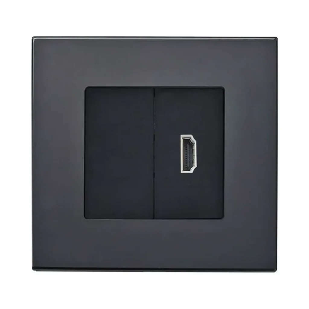 سوکت HDMI نیم‌خانه 1/2 با درگاه اتصال کابل HDMI و فریم شیشه‌ای، آلومینیومی یا PVC